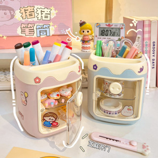 【新品推薦】小豬筆筒可愛卡通文具收納盒ins學生宿舍桌面收納筒高顏值收納罐