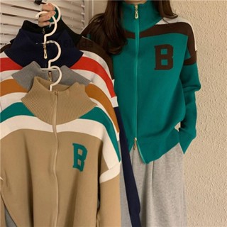 免運🌸毛衣女冬季設計感小眾新款小個子洋氣雙拉鍊高領撞色針織外套