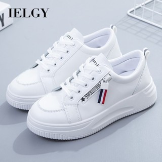 IELGY 新款小白鞋女真皮純色厚底鞋學生基本款韓版休閒運動鞋。