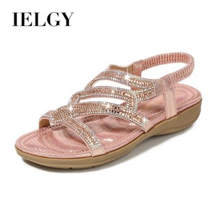 IELGY [Size36-42] 小坡跟涼鞋女時尚舒適水鑽加大碼平底鞋 2025