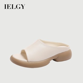 IELGY 米色黑色圓頭羅馬涼鞋女厚底pu