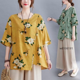 免運出貨💛輕熟大尺碼夏季女裝 含棉上衣 寬鬆短袖t中年媽媽夏裝時尚棉麻套裝2022夏季新款高檔百搭大碼短袖兩件套潮