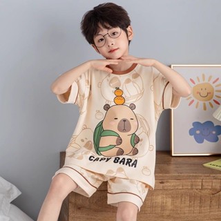 【玖月·旗艦店】💖2025夏季純棉睡衣兒童男孩卡皮巴拉男童短袖卡通套裝中大童家居服