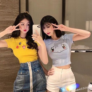 免運❤歐美上衣 露奶上衣 【4601人收藏】皮卡丘甜辣顯胸短袖T恤女網紅ins少女卡通短款露臍緊身上衣閨蜜裝UCD