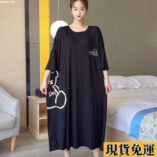 【🚚低價🚚】限時熱賣 150kg大尺碼睡裙 連身裙 小熊大碼女裝加長睡裙女夏季薄款短袖睡衣胖mm寬鬆孕婦裙連衣裙家居