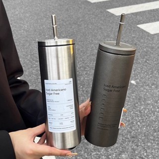 創意簡約不銹鋼保溫杯 雙層保冷咖啡杯 便攜吸管杯 不鏽鋼杯 咖啡隨行杯 保溫杯 咖啡杯 冰霸美式咖啡杯吸管杯 環保杯