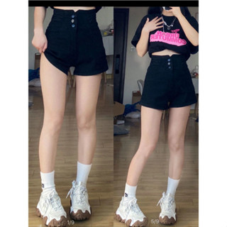 【吉野姐姐】M-4XL 大碼胖mm黑色牛仔短褲 百搭直筒顯瘦牛仔短褲 高腰牛仔短褲 彈力褲 a字熱褲 牛仔熱褲 中大尺碼