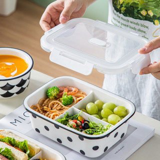 【新品推薦】保鮮盒便當盒陶瓷飯盒密封帶蓋飯餐盒微波爐加熱專用碗上班族水果