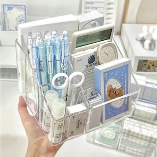新品折扣3.18✨亞克力透明筆筒ins大容量多格收納盒辦公桌文具雜物置物架整理盒