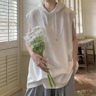 【潮流男裝】華夫格連帽背心男夏季新款潮牌ins高街寬鬆坎肩無袖衛衣運動T恤衫