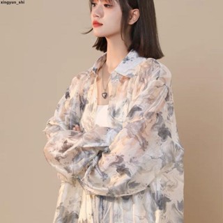 慵懶風罩衫罩衫薄款🎀 【1.4萬人收藏】扎染薄紗長袖襯衫女2024新款防曬上衣chic韓系別致設計感小眾外套