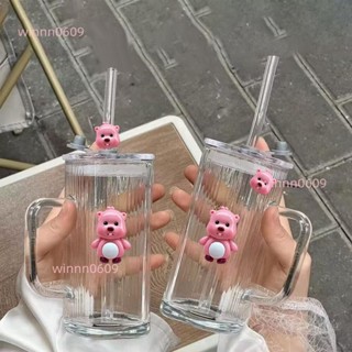 冰霸杯 保溫杯 保冰杯 咖啡杯 手提冰霸杯 馬克杯 透明水杯 海貍方形玻璃杯帶把手家用ins高顏值吸管水杯女生耐高溫透明