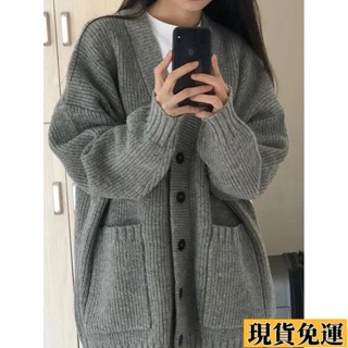 𝙻𝚞𝚢𝚞🚀限時免運灰色中長款毛衣外套女春秋外搭外穿慵懶復古奶系穿搭秋冬針織開衫