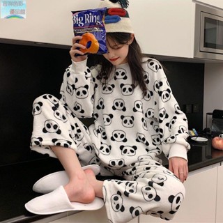 免運珊瑚絨睡衣女秋冬季加厚加絨法蘭絨女士套裝學生韓版可愛家居服春