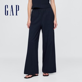 Gap 女裝 純棉鬆緊休閒寬褲-海軍藍(741653)