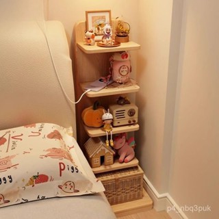 免運 全實木床頭櫃小型多層書架收納臥室床邊極窄夾縫小櫃子簡易置物架收納層架 夾縫儲物收納架 夾縫可移動書架 可移動置物架