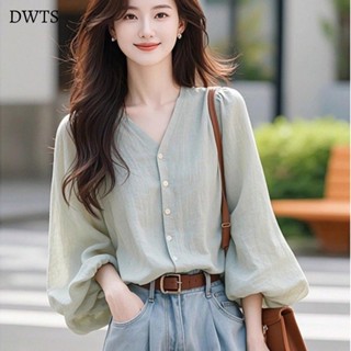 [DWTS🌼]法式氣質長袖襯衫女士2025早秋新款獨特漂亮超好看V領小上衣女裝 顯瘦上衣女裝 衣服 外套