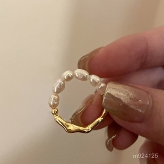 🎁熱銷新款 臺灣發貨🎁韓版氣質溫柔可調節大小的彈力繩珍珠戒指品質法式小眾冷淡風情侶對戒 不銹鋼戒指 鈦鋼戒指 尾戒