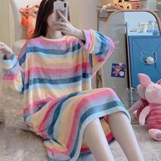 秋冬睡衣 睡衣女 秋冬季法蘭絨睡裙加厚珊瑚絨睡衣女寬鬆加大碼長款冬季家居服套裝