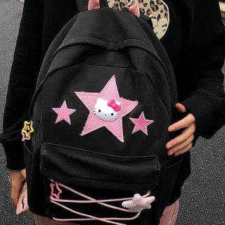 大容量後背包 雙肩包 2024新款甜辣粉色/y2k千禧辣妹綠星星綁帶雙肩書包亞比大容量書包 學生書包 旅行背包