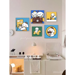 🍁限時下殺 北歐裝飾畫 ins風掛畫 趣味多巴胺 可愛線條小狗 萌寵狗狗 臥室床頭裝飾畫 掛畫 卡通兒童房擺畫 無框畫