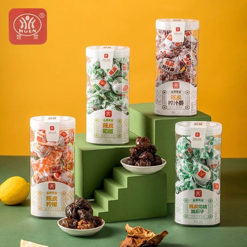 香港風味陳皮梅 檸檬梅化核加應子橄欖薑汁軟糖蜜餞 200g罐裝