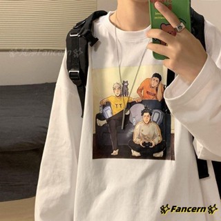 ✨Fancern✨ 臺灣出貨 秋季新款長袖t恤男卡通港風寬鬆休閒體恤上衣ins百搭潮流打底衫