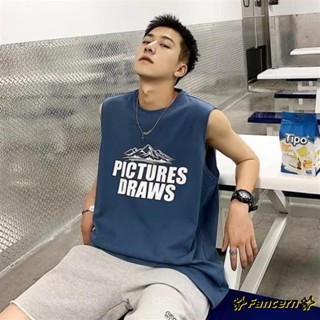 ✨Fancern✨ 臺灣出貨 M-8XL大碼背心 港風印花無袖T恤 男生衣服 上衣 運動服 籃球服 ins 情侶 寬鬆3