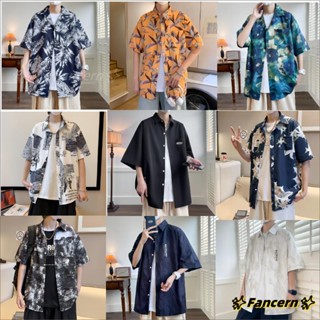 ✨Fancern✨ 臺灣出貨 M-8XL大尺碼花襯衫 情侶襯衫 短袖襯衫 開衫襯衫 碎花港風復古薄款襯衣 韓版日系慵懶風