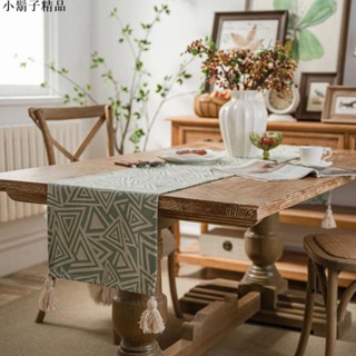 小鬍子精品北歐提花幾何桌旗 流蘇時尚茶旗 餐旗 幾何圖案長桌巾 長條滌棉桌布 長方形隔熱墊 電視櫃蓋布 桌墊 茶几旗 鞋