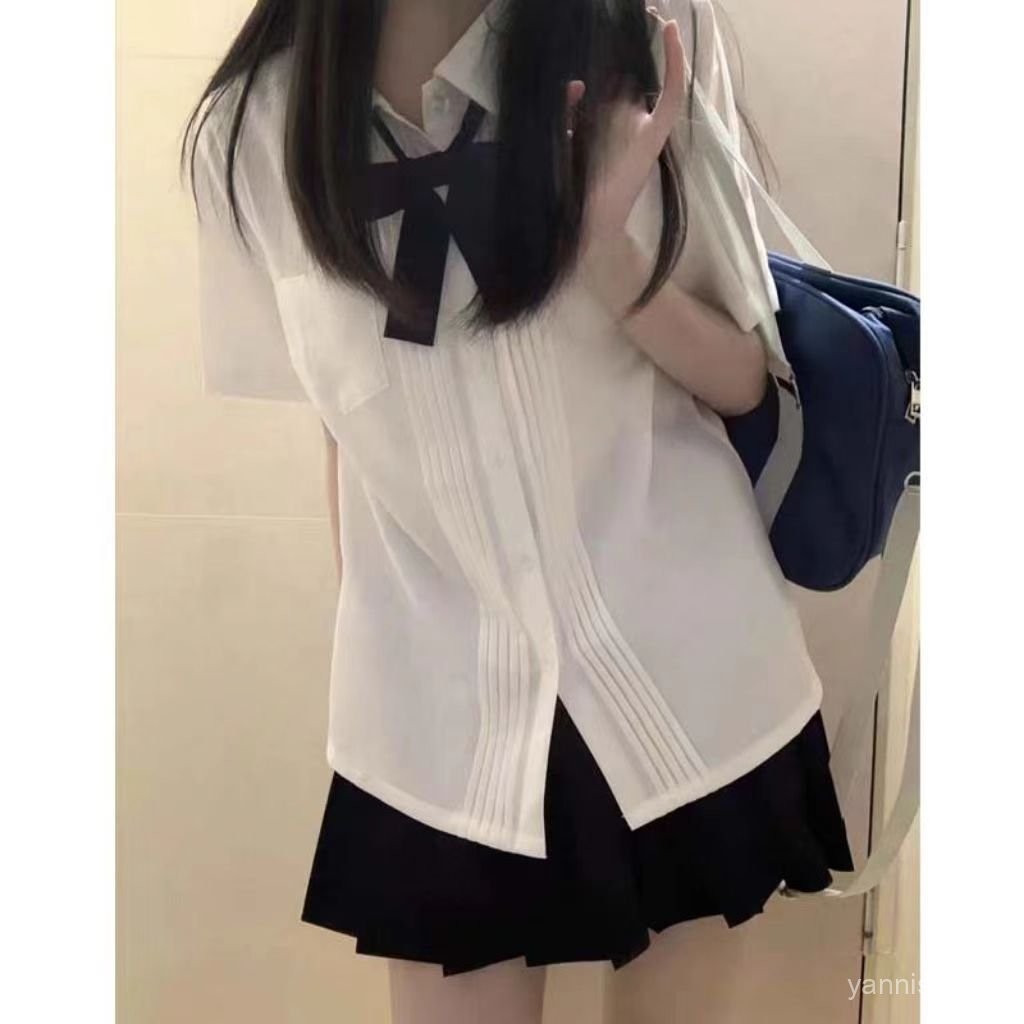 新品 套裝女 套裝夏天 【1082人收藏】jk製服套裝風琴褶短袖襯衫女學院風畢業班服校服基礎款百搭白襯衣 MAEZ