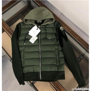 高品質新款拼接針織拉鍊連帽羽絨服 男生女生外套 冬保暖修身休閒上衣外套 連帽防風外套 輕盈保暖羽絨外套綠色熱賣