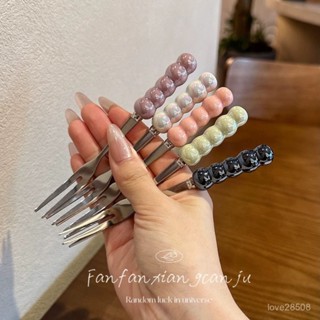 🔥臺灣首發🔥 叉子 創意叉子 ins輕奢珍珠水果叉不鏽鋼家用可愛兒童水果簽高顔值精緻叉子套裝