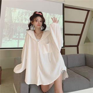 ✨臺灣出貨 HK 夏季防曬衣女 加大碼 長袖連帽襯衣 女生上衣 港味寬鬆上衣 百搭開衫外套