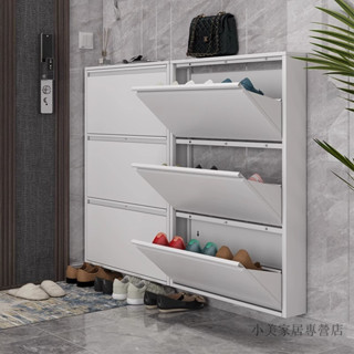 【小美家居專營店】302778超薄加厚鞋櫃12cm玄關家用門口鋼製大容量極窄收納掛墻懸空翻鬥櫃