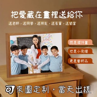 多功能燈光畫✨鏡子 相框 燈光畫 裝飾畫 小夜燈 客製化 生日禮物 diy 情侶照片相框 方形 三色可調 高畫質鏡面