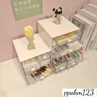 卡曼_熱賣ins風抽屜式桌面文具收納盒少女心簡約多格雜物化妝品防塵整理盒^