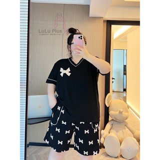 Luzi🎀大尺碼居家服睡衣睡裙夏季新款胖MM300斤V領睡衣短袖短褲女休閑可外穿寬松家居服兩件套性感