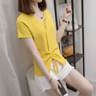 2025夏裝新款洋氣大碼女裝網紅寬鬆短袖T恤胖妹妹200斤遮肚子上衣 短袖衣服 女生t恤 每日穿搭 V領大碼T恤