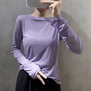 🔥桃園出貨🔥麵膜長袖T恤女磨毛純色內搭打底衫修身顯瘦圓領秋冬罩衫防曬上衣