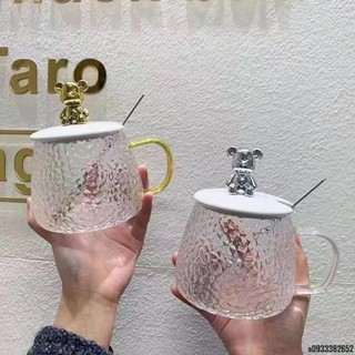 【魔法雜貨鋪】馬克杯 耐熱玻璃 400cc馬克杯 有蓋馬克杯 帶蓋勺耐熱玻璃杯 可愛馬克杯 女生辦公咖啡杯子