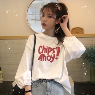 【桃園】正韓100%純棉長袖泡泡袖圓領恤女 ins風秋季新款學生韓版寬鬆打底衫上衣棉質