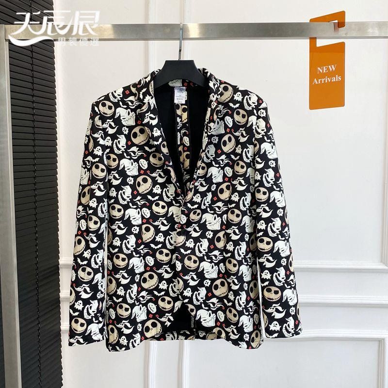 🔥台灣出貨🔥春秋新款時尚小西服男韓版修身花西裝男士青年潮流個性單西上衣潮輕奢休閒商務