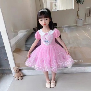 洋裝 短袖 女童洋裝 短袖愛莎公主裙 艾莎禮服裙子 女童連衣裙 2025年新款洋氣連衣裙