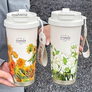 臺灣免運🌸學生水杯316不鏽鋼保溫杯咖啡杯女生高顏值雙飲水杯輕奢隨行鈴蘭花吸管杯