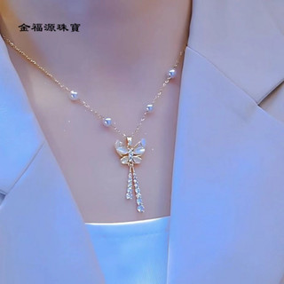 💎金福源珠寶💎【百搭時尚】爆款純銀S925珍珠魅力蝴蝶項鏈女小眾設計貓眼石吊墜高階感 珠寶 項鏈 吊墜 銀飾手鐲手串