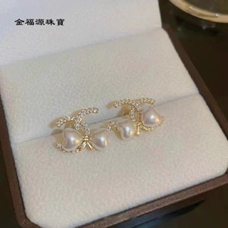💎金福源珠寶💎S925銀針法式愛心珍珠蝴蝶結耳環輕奢小眾設計感氣質耳釘耳飾批髮珠寶 項鏈 耳飾 耳環 手鐲 手串