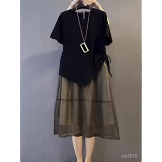 VOVA本鋪 夏季新款大碼女裝胖妹妹顯瘦套裝洋氣減齡上衣半裙兩件套潮