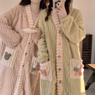 (典藏私櫥)韓系珊瑚絨睡衣套裝 法蘭絨睡袍 加厚加絨冬天睡衣 可愛睡衣女 加厚居家服 韓版 甜美公主風 保暖睡衣睡袍