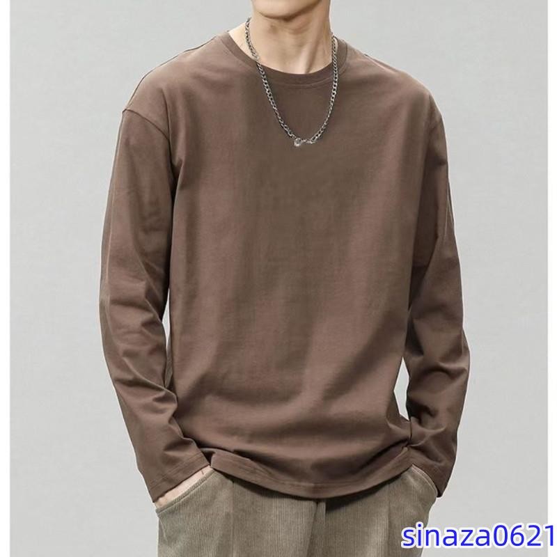 春秋男士圓領長袖純棉T恤休閒潮牌純色寬鬆新款打底衣服上衣百搭 日本